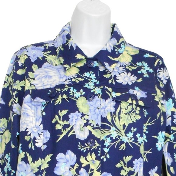 The Tog Shop Jacket M Blue Cotton Floral Lightweight Pockets Buttons Casual - Picture 8 of 13